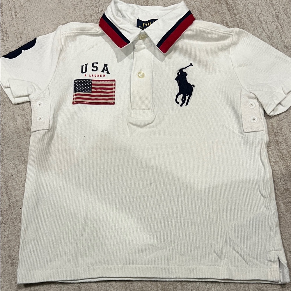 Polo by Ralph Lauren Kids White Polo with USA Flag